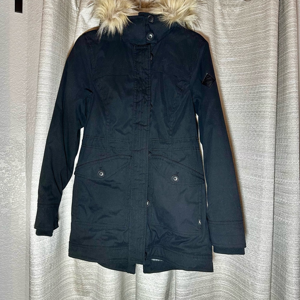 Hollister Heritage Collection Black Coat Ski Jacket with Faux Fur Hood